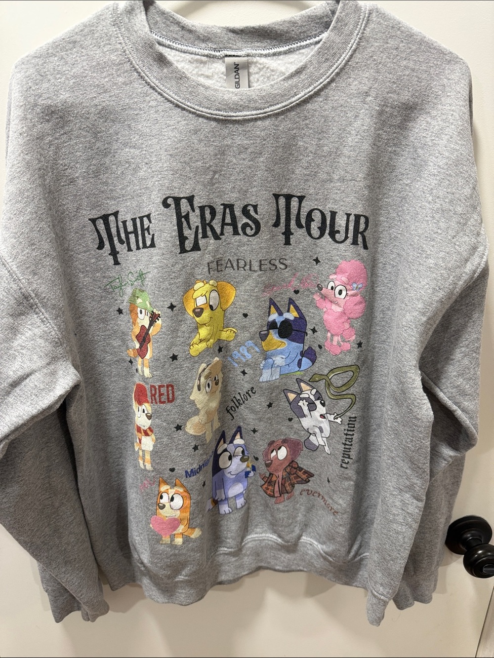 Gildan Gray 'The Eras Tour' Cartoon Dog Graphic Sweatshirt
